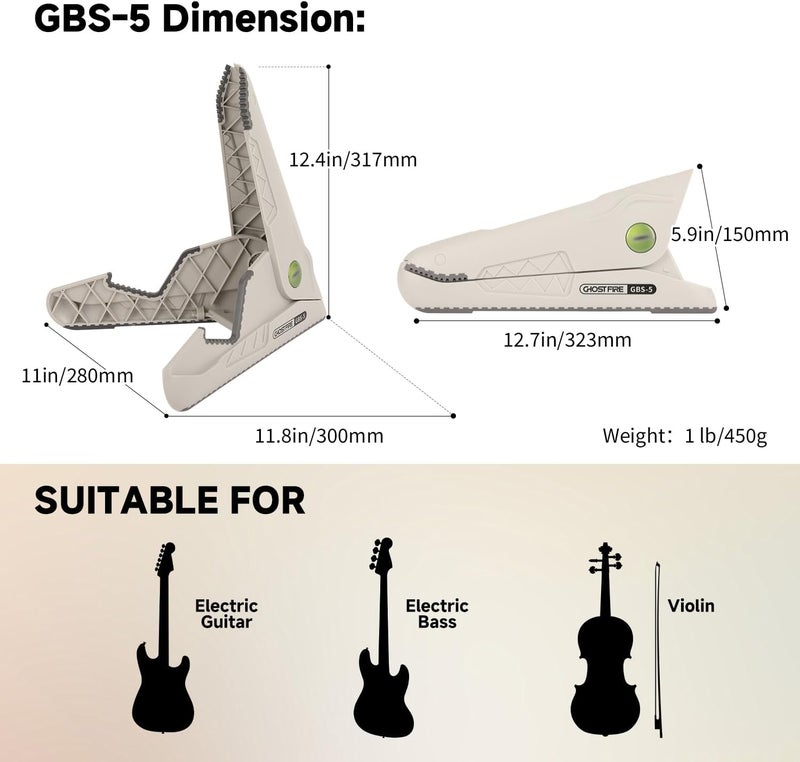 GHOSTFIRE Small Guitar Stand Tripod Adjustable Classic A-Frame Folding Guitar Stand Floor For Bass, Electric Guitar, Violin With Non-Slip Rubber Feet (GBS-5) - Image 2